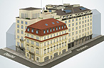 3D model fasády z Dlouhé a Divadelní